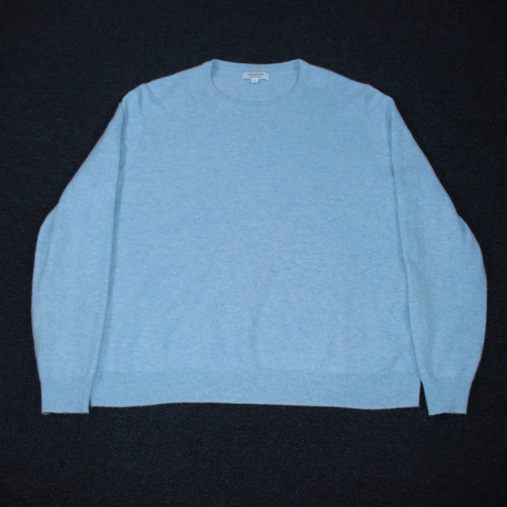Nordstrom Sweater Mens 2XL Blue 100% Cashmere Crewneck Knit Pullover Soft Luxury